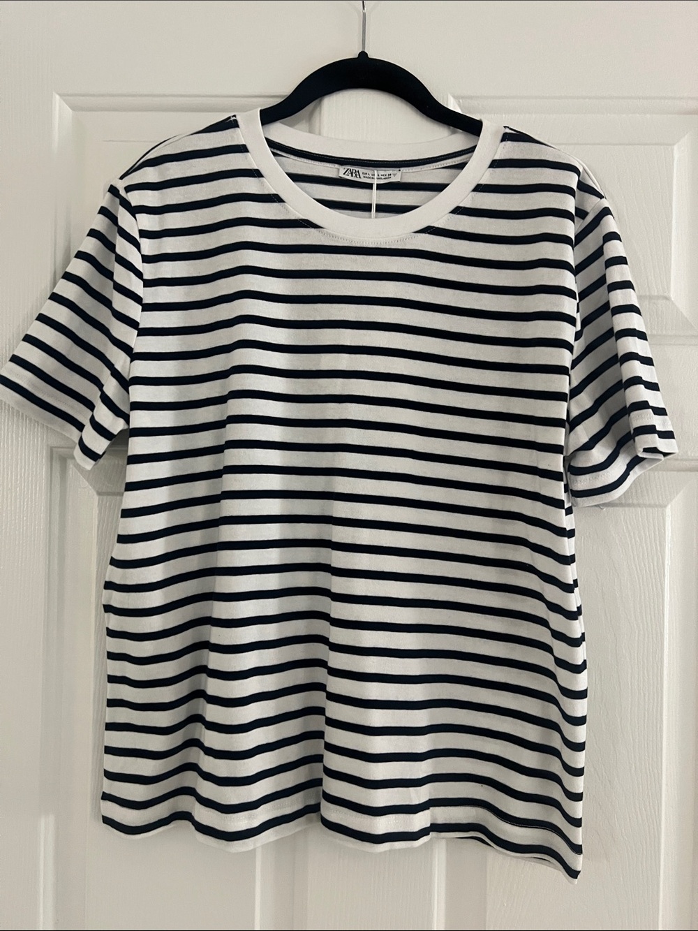 Zara White & Black Striped Short Sleeve Tee - NWT Size L